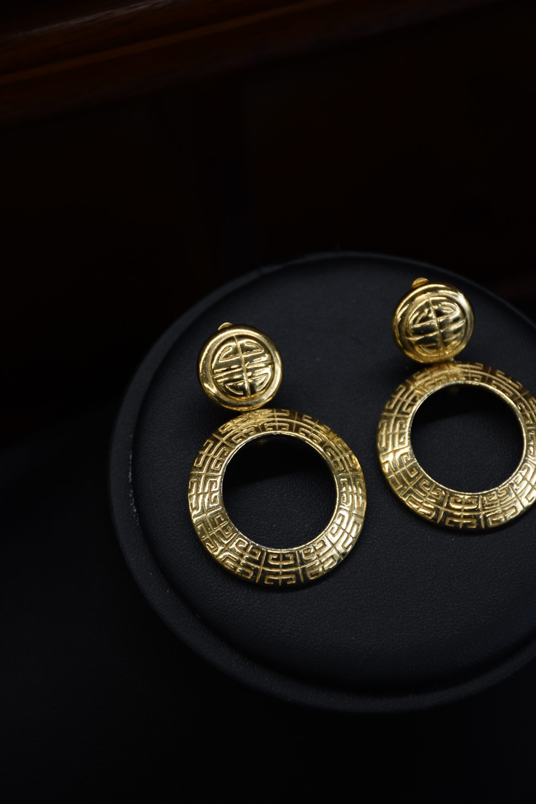 Vintage Givenchy Logo Clip-On Earrings Gold Tone Open Circle Design - Image 2