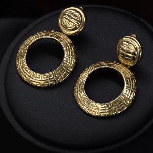 Vintage Givenchy Logo Clip-On Earrings Gold Tone Open Circle Design