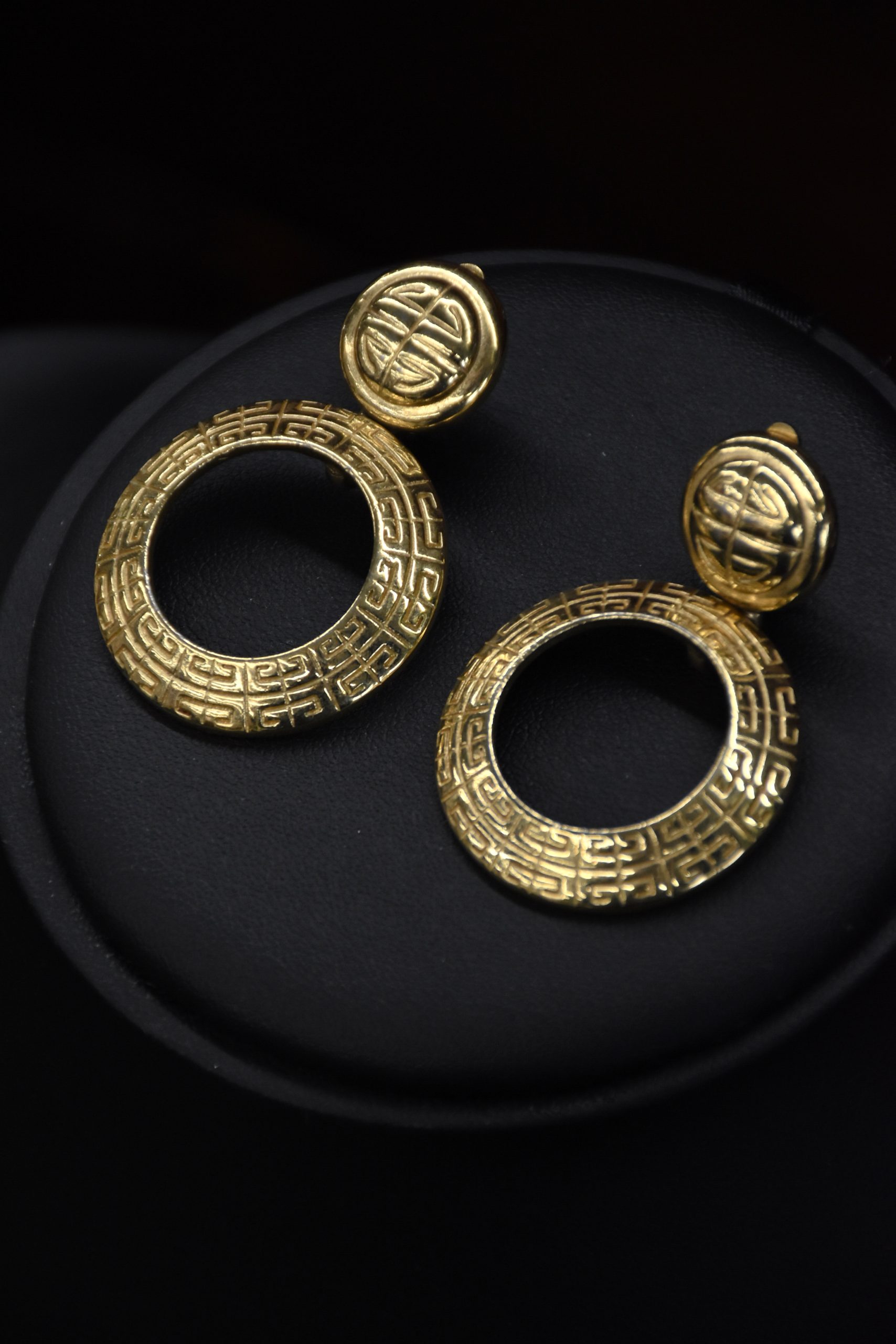 Vintage Givenchy Logo Clip-On Earrings Gold Tone Open Circle Design