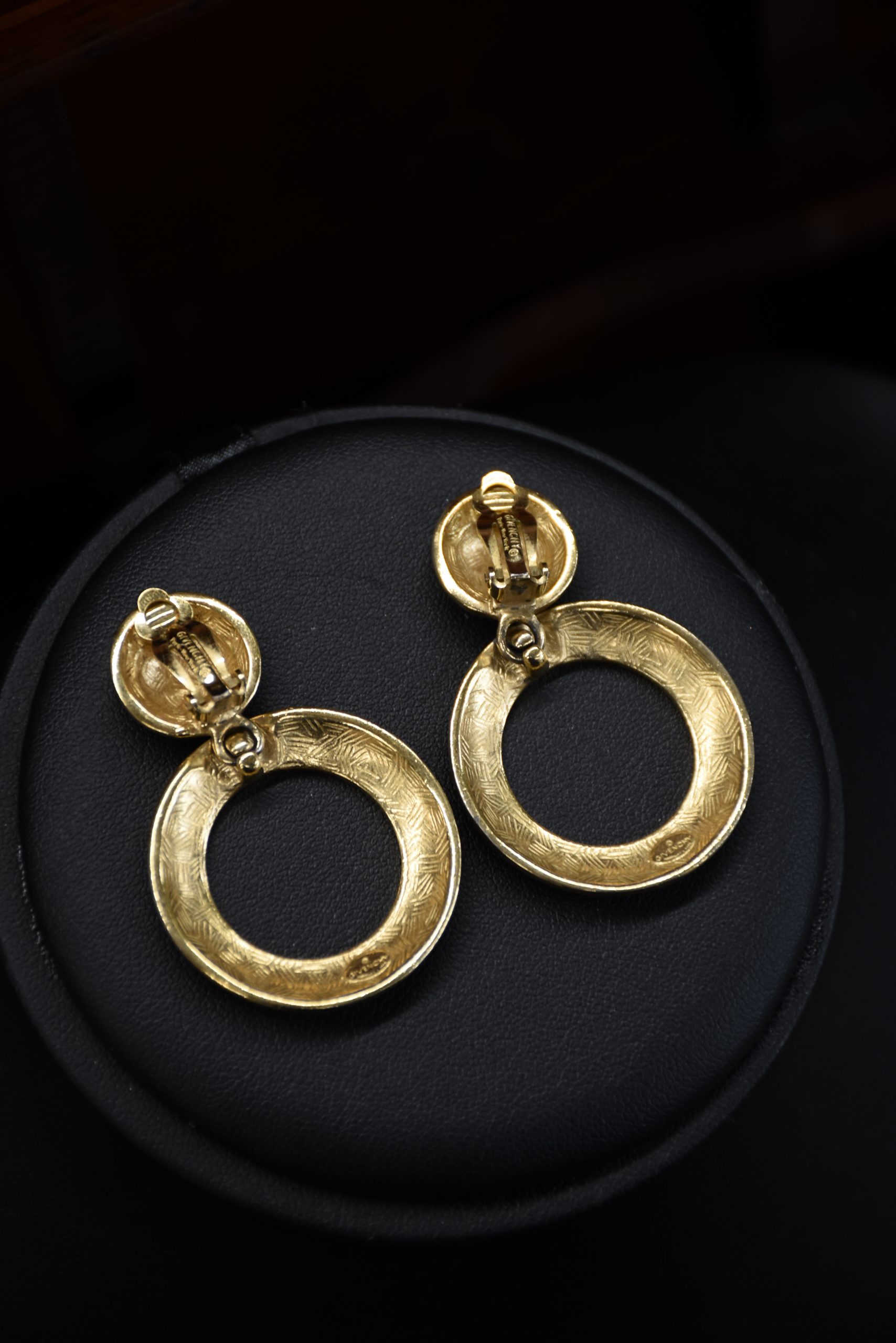 Vintage Givenchy Logo Clip-On Earrings Gold Tone Open Circle Design - Image 5
