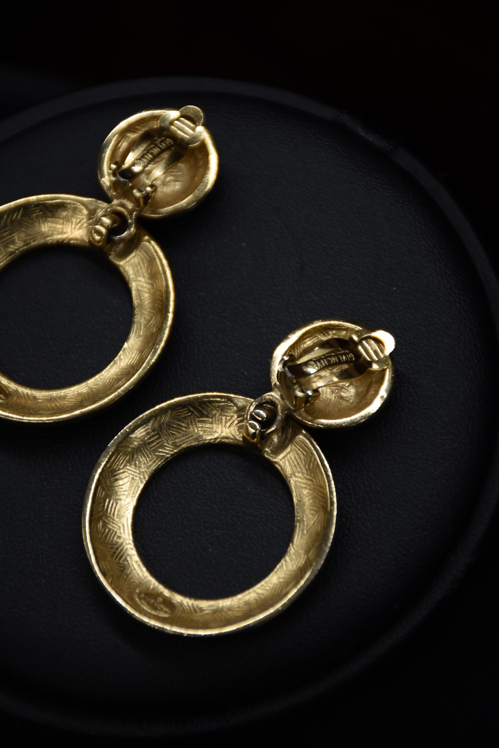 Vintage Givenchy Logo Clip-On Earrings Gold Tone Open Circle Design - Image 4