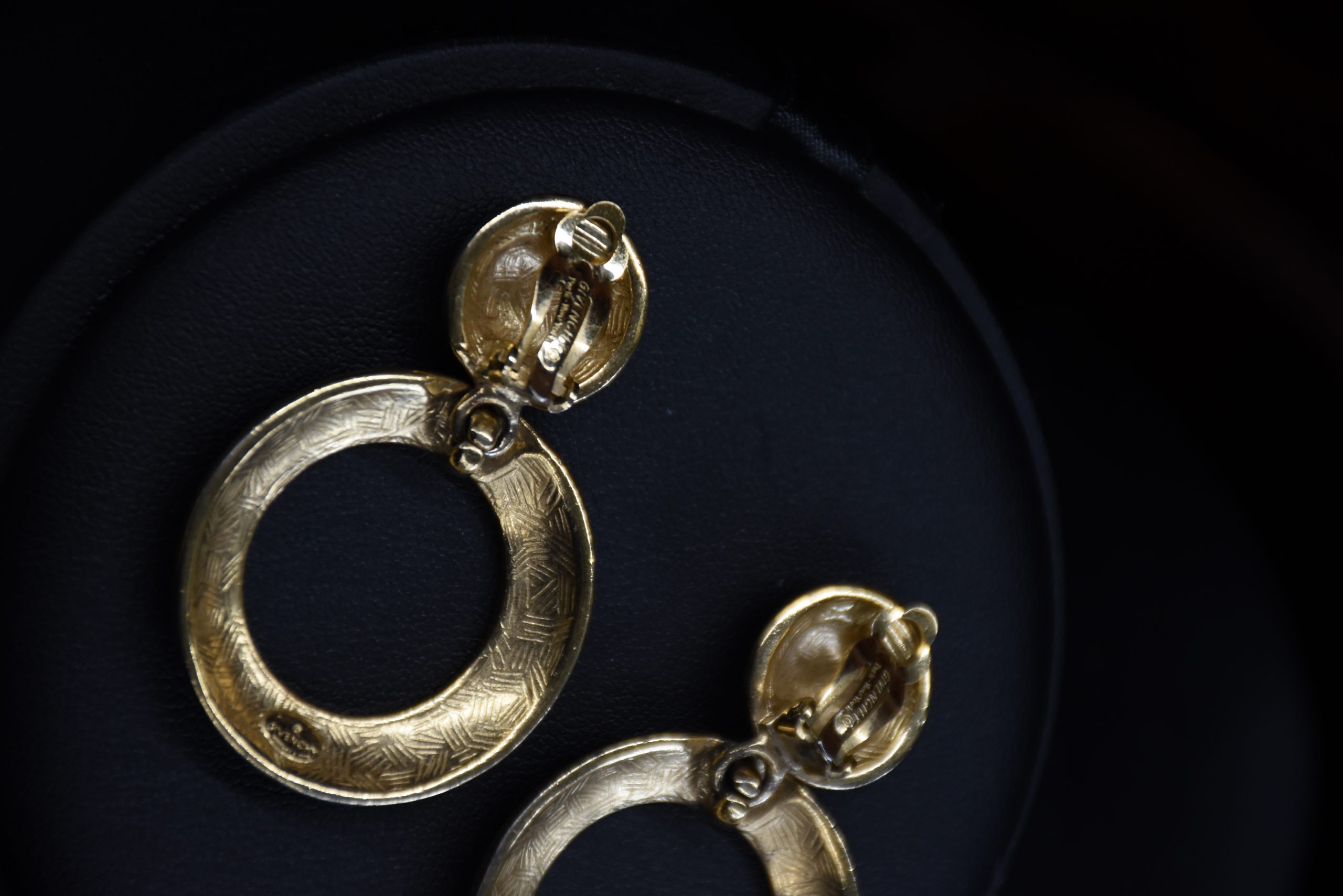 Vintage Givenchy Logo Clip-On Earrings Gold Tone Open Circle Design - Image 3