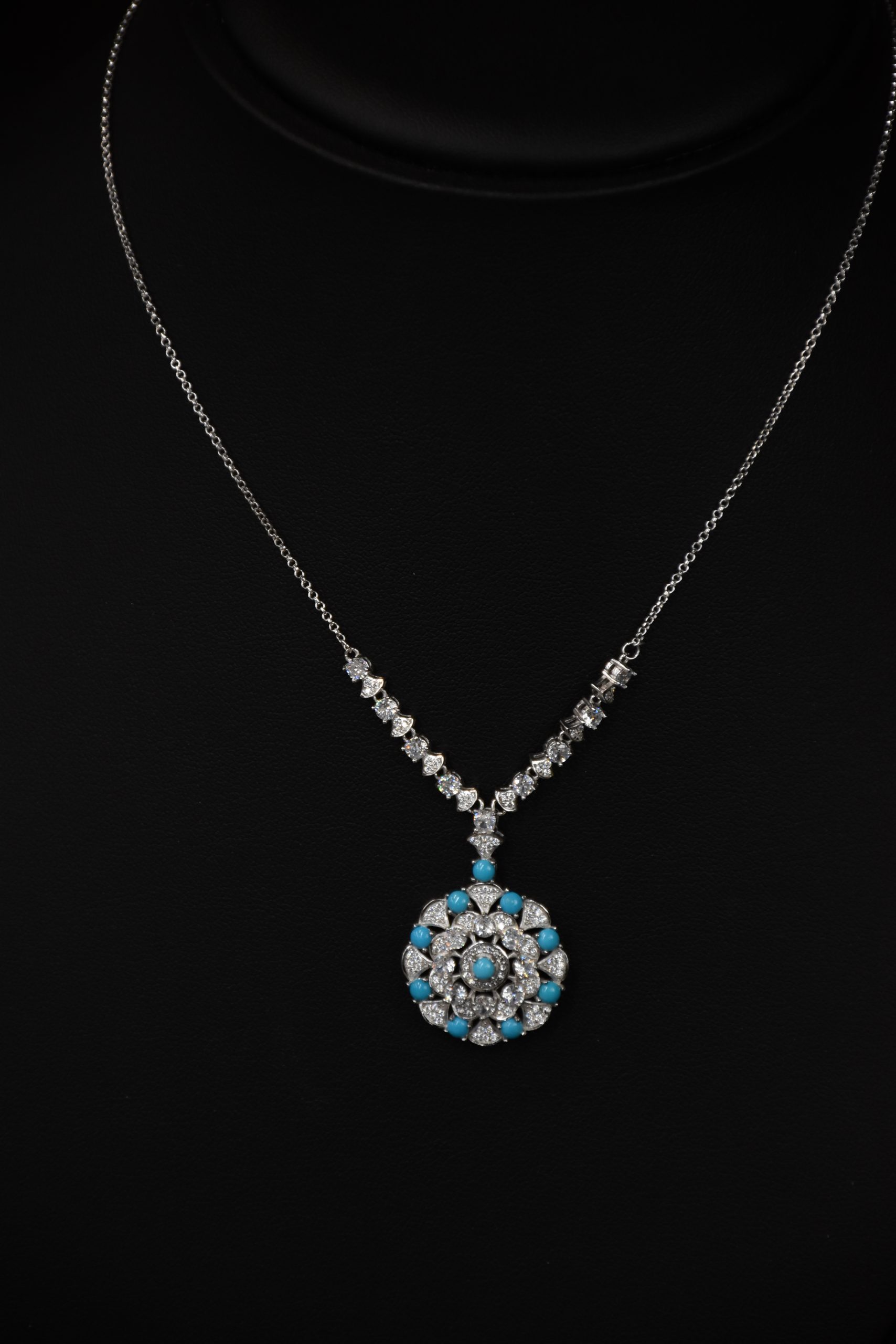 Turquoise & Zircon Sterling Silver Necklace - Image 6