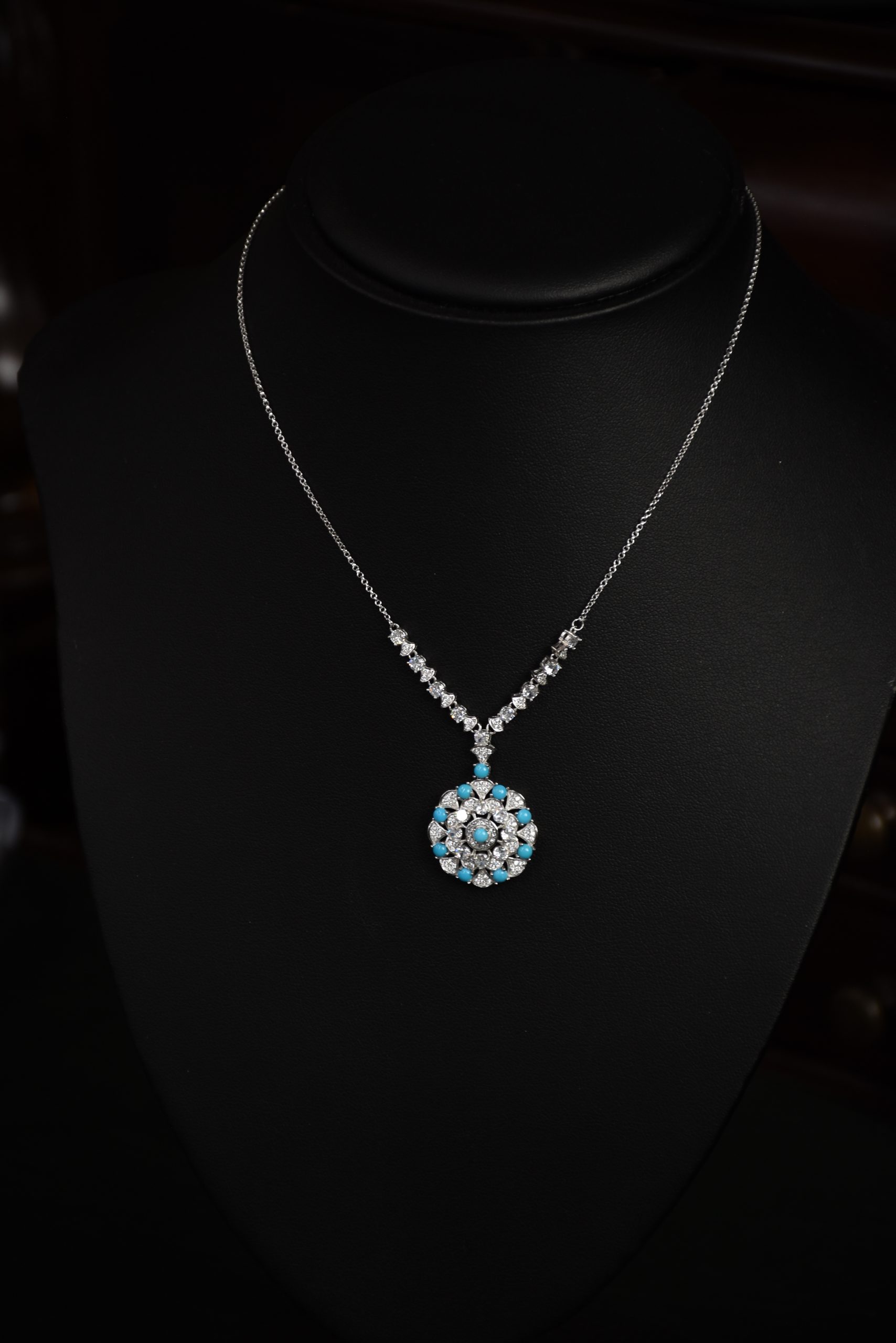 Turquoise & Zircon Sterling Silver Necklace - Image 5