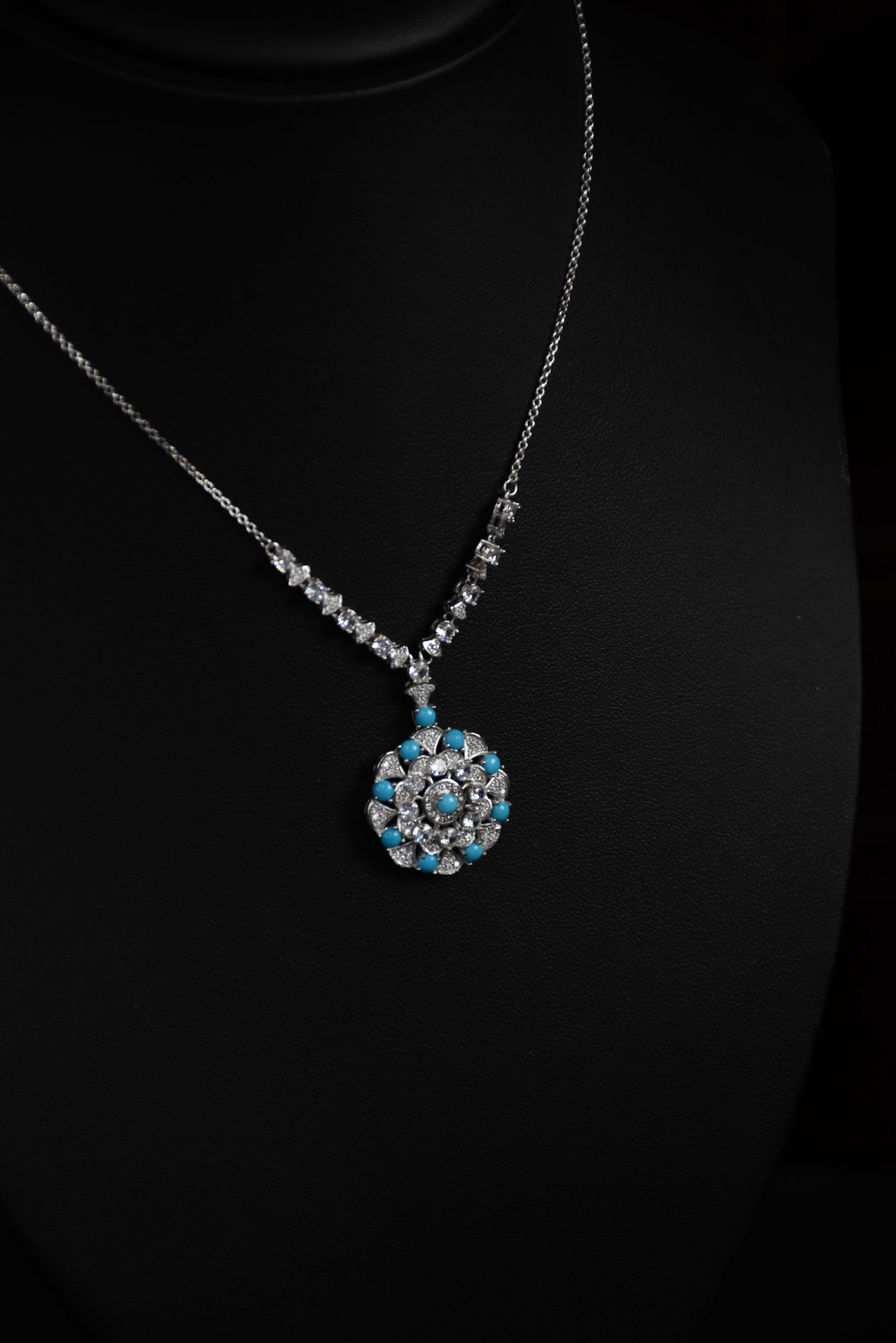 Turquoise & Zircon Sterling Silver Necklace - Image 4