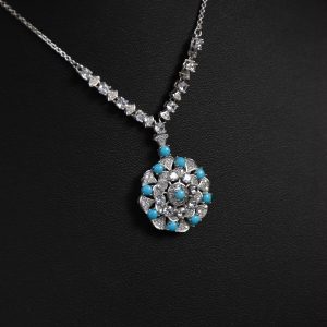 Turquoise & Zircon Sterling Silver Necklace