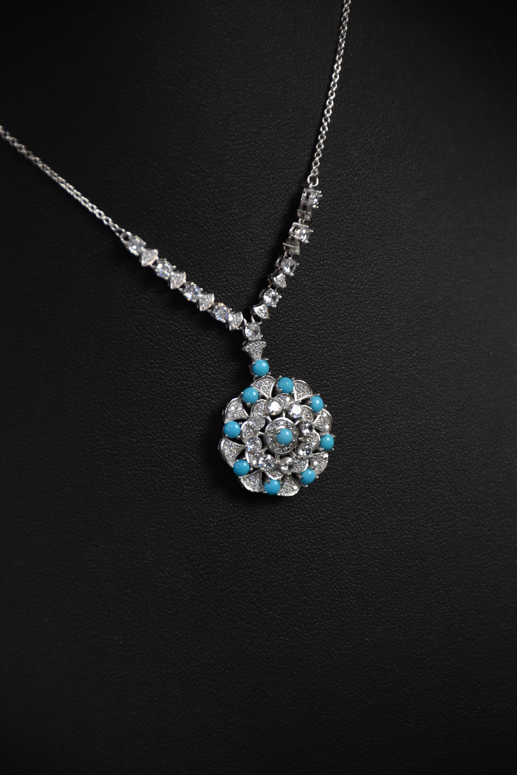 Turquoise & Zircon Sterling Silver Necklace