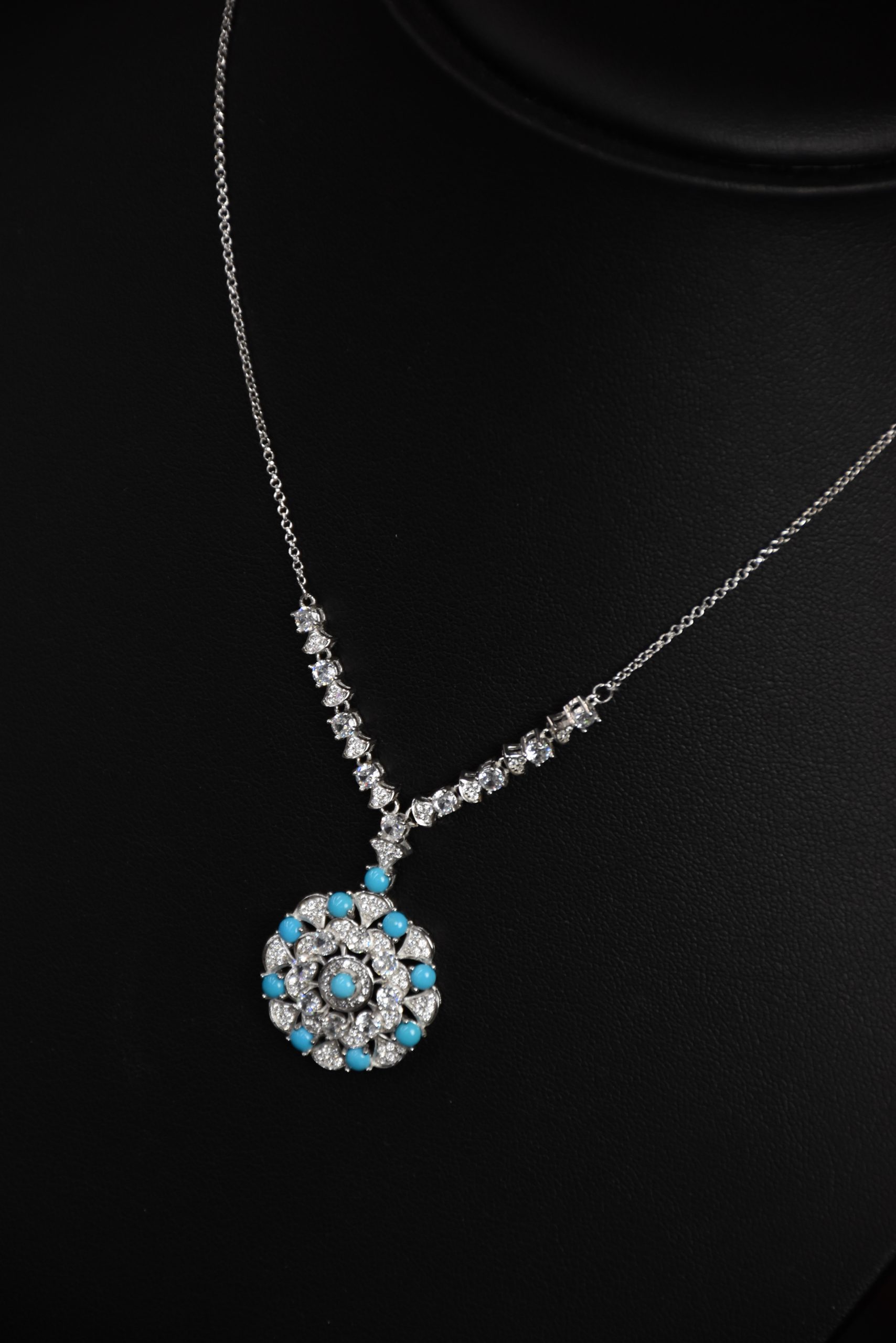 Turquoise & Zircon Sterling Silver Necklace - Image 2